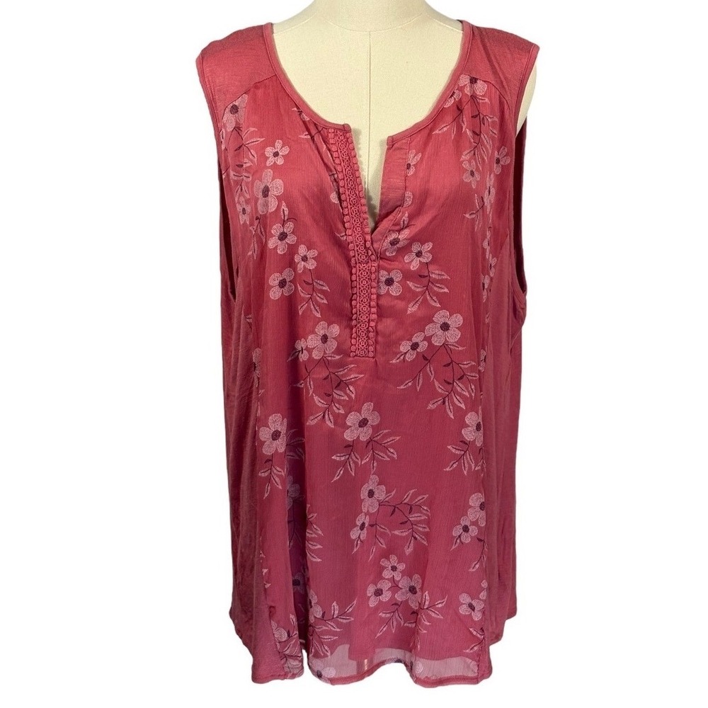 RXB Pink Tank Top w/‎ Contrasting Fabric & Floral Pattern on Front (Size XXL)